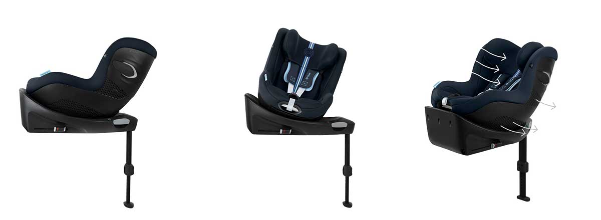 Detalles de seguridad de la silla Cybex sirona Gi: Uso a contramarcha, giro y transpirabilidad